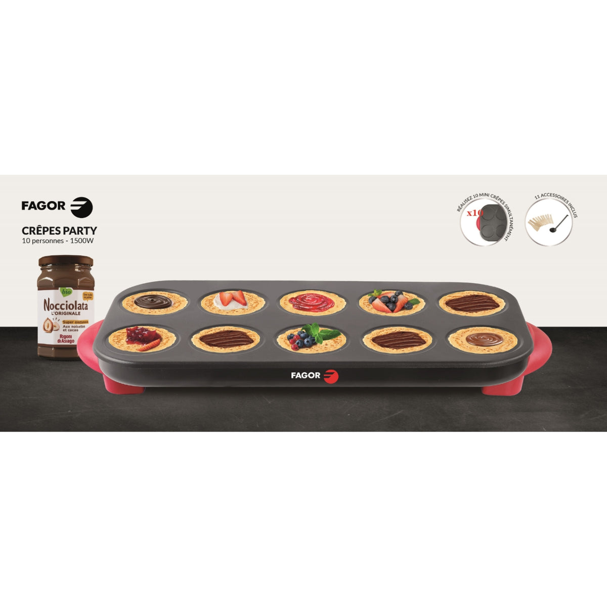 Fagor Crêpière 10 Personnes FG10CRNOC + Pot de Nocciolata inclus