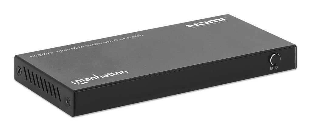 Manhattan Splitter HDMI 4 ports avec downscaling, 4K@60 Hz, distribue 1 entrée HDMI vers 4 sorties (même signal), bouton de conversion 4K vers 1080p, inclut câble Micro-USB vers USB-A (0,8 m), noir - vue 2