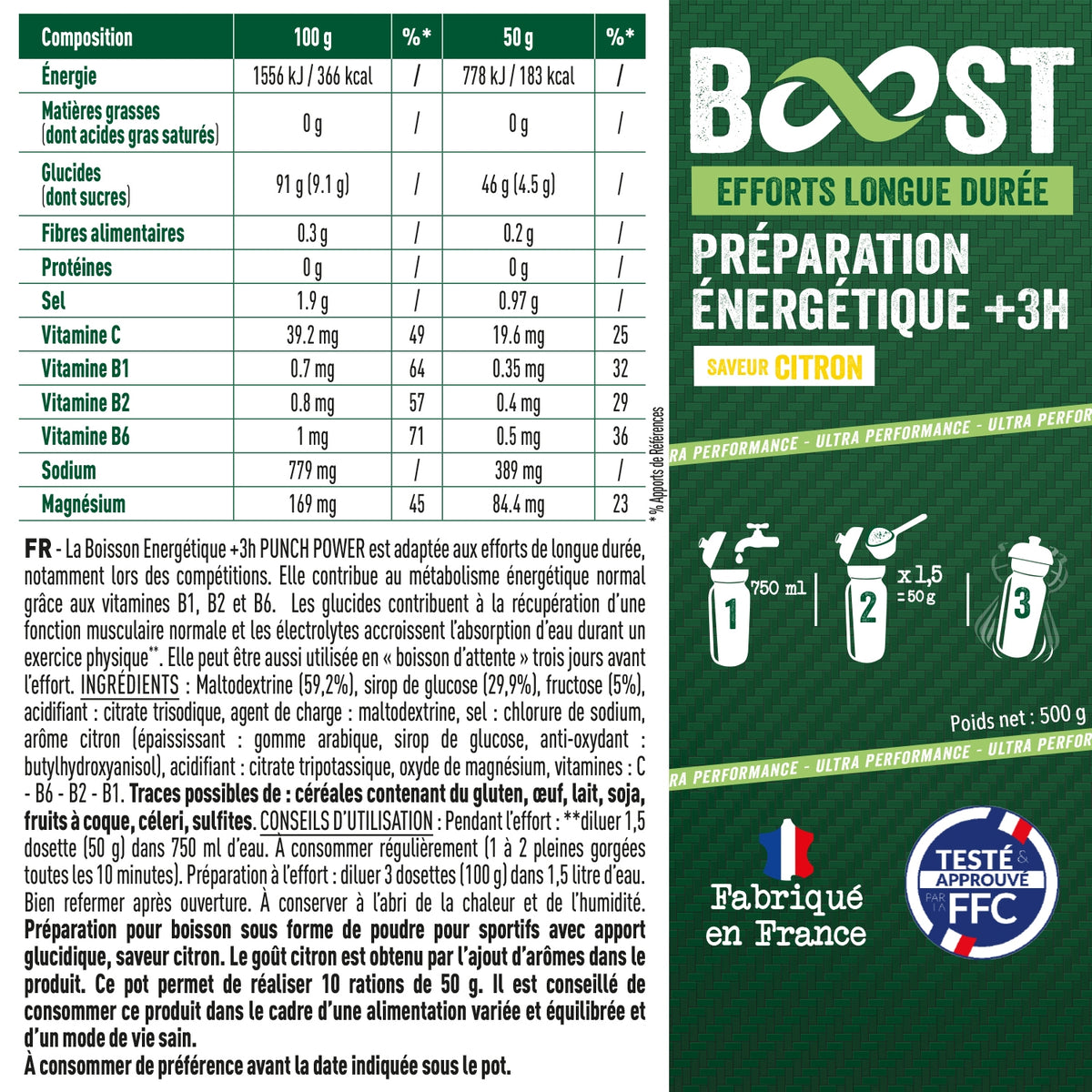 Punch Power Boisson Energétique Boost +3h Saveur Citron