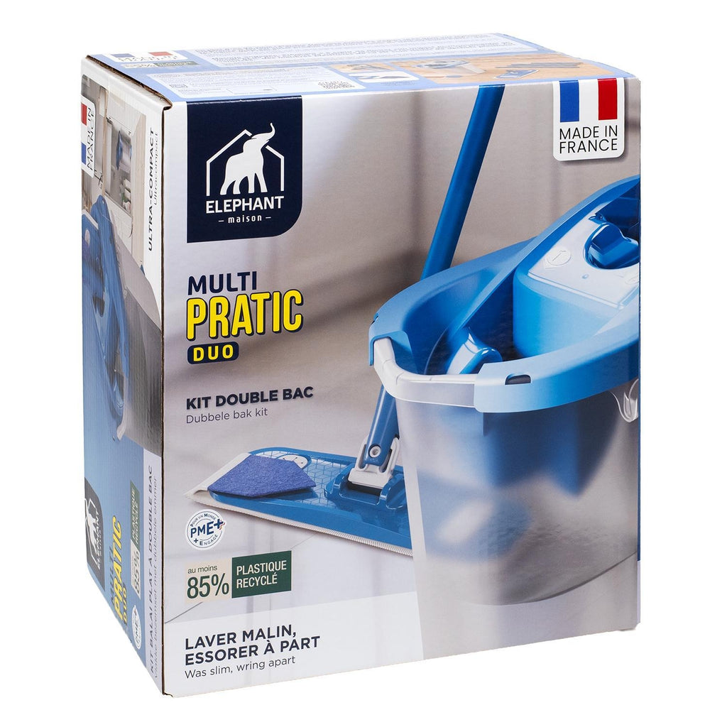 Elephant Kit Multi Pratic Duo Balai Plat et Seau à Double Bac