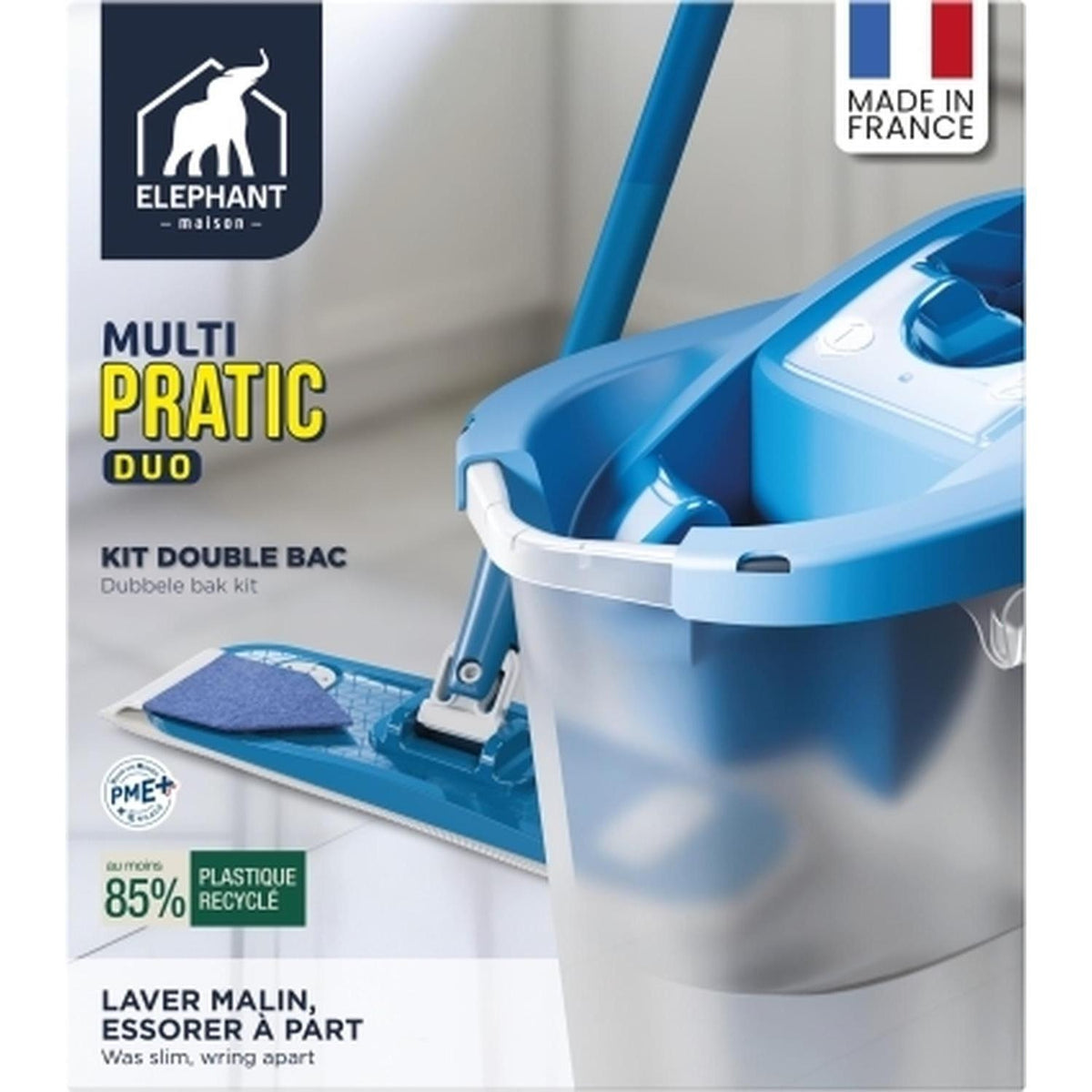 Elephant Kit Multi Pratic Duo Balai Plat et Seau à Double Bac