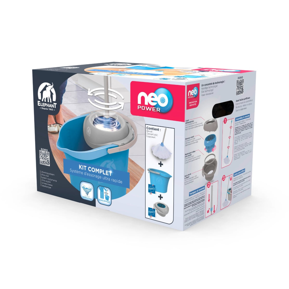 Elephant Kit Balai + Seau avec essoreur rotatif Neo Power