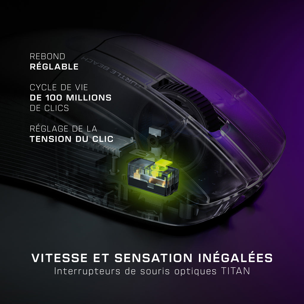 Turtle Beach Pure Air - Souris de gaming RGB ergonomique sans fil ultra-légère, capteur optique 26 000 PPP, batterie 125
