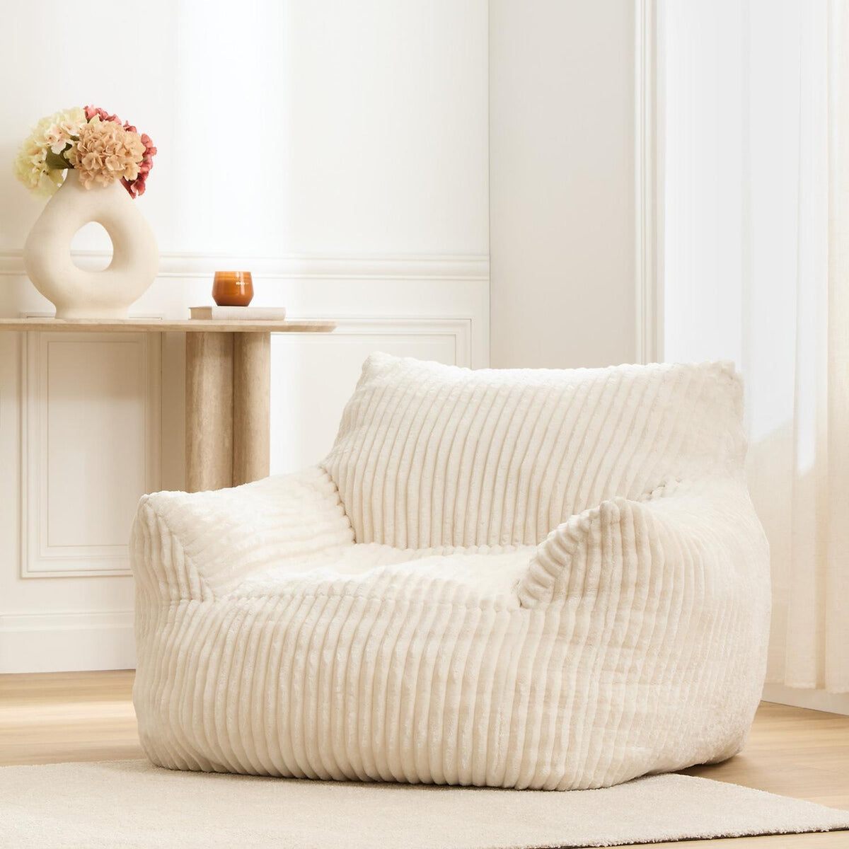 Fauteuil Compressé Côtelé Ivoire