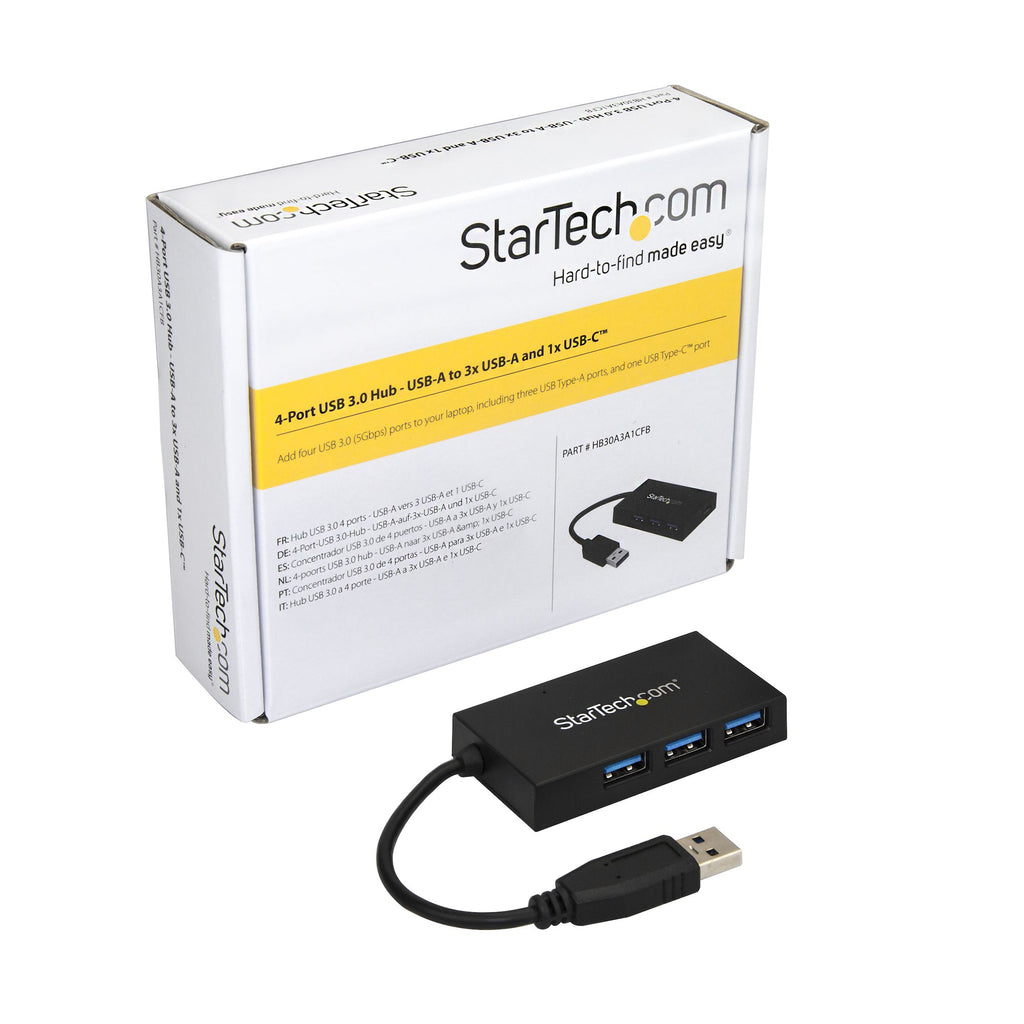 StarTech.com Hub USB 3.0 4 Ports - Hub USB Type-A avec 1x USB-C et 3x USB-A SuperSpeed - Alimentation par Bus USB - Hub Adaptateur USB 3.2 Gen 1 (5Gbps) - Hub USB Portable