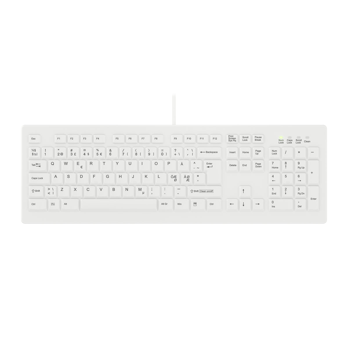 Contour Design Active Key AK-C8100F-UVS-W/NOR Clavier Médical USB QWERTY Nordique Blanc