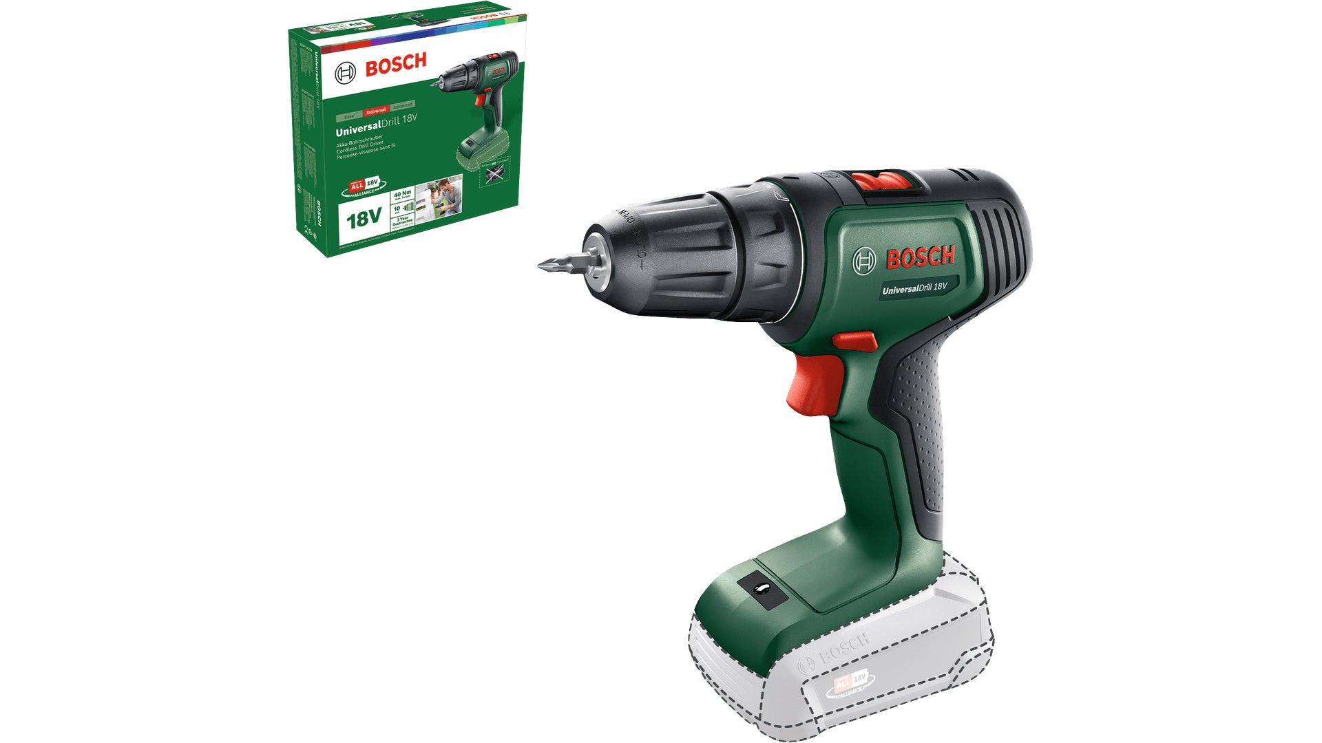 Bosch Bosch Universal Drill 18V 1450 tr/min Sans clé 1,2 kg Noir, Vert