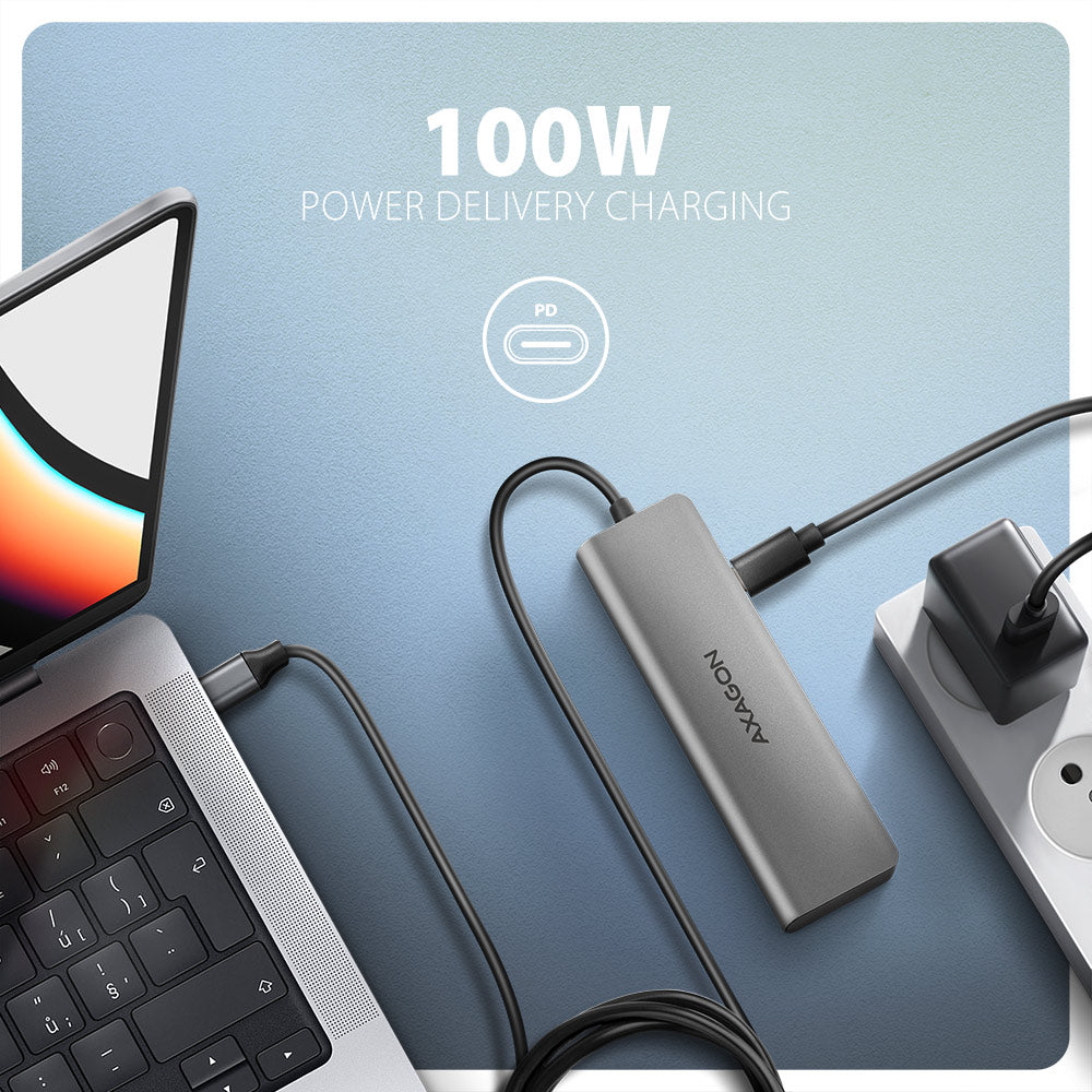 Axagon HMC-5H USB-C 3.2 Gen 1 hub 3x USB-A 4K HDMI PD 100W - Silber Avec fil USB 3.2 Gen 1 (3.1 Gen 1) Type-C Argent