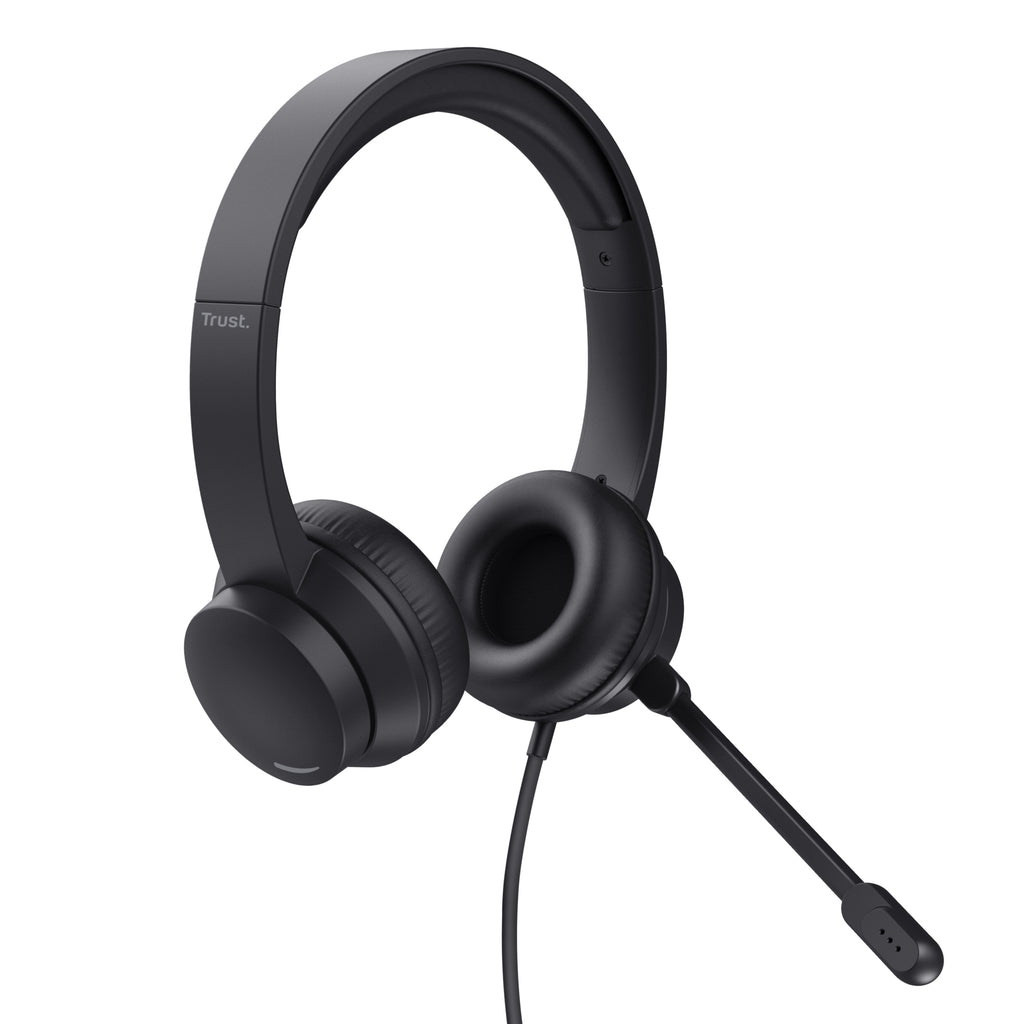 Trust HS-201 Casque USB Type-A avec Micro pour Bureau et Centre d'appels, Noir