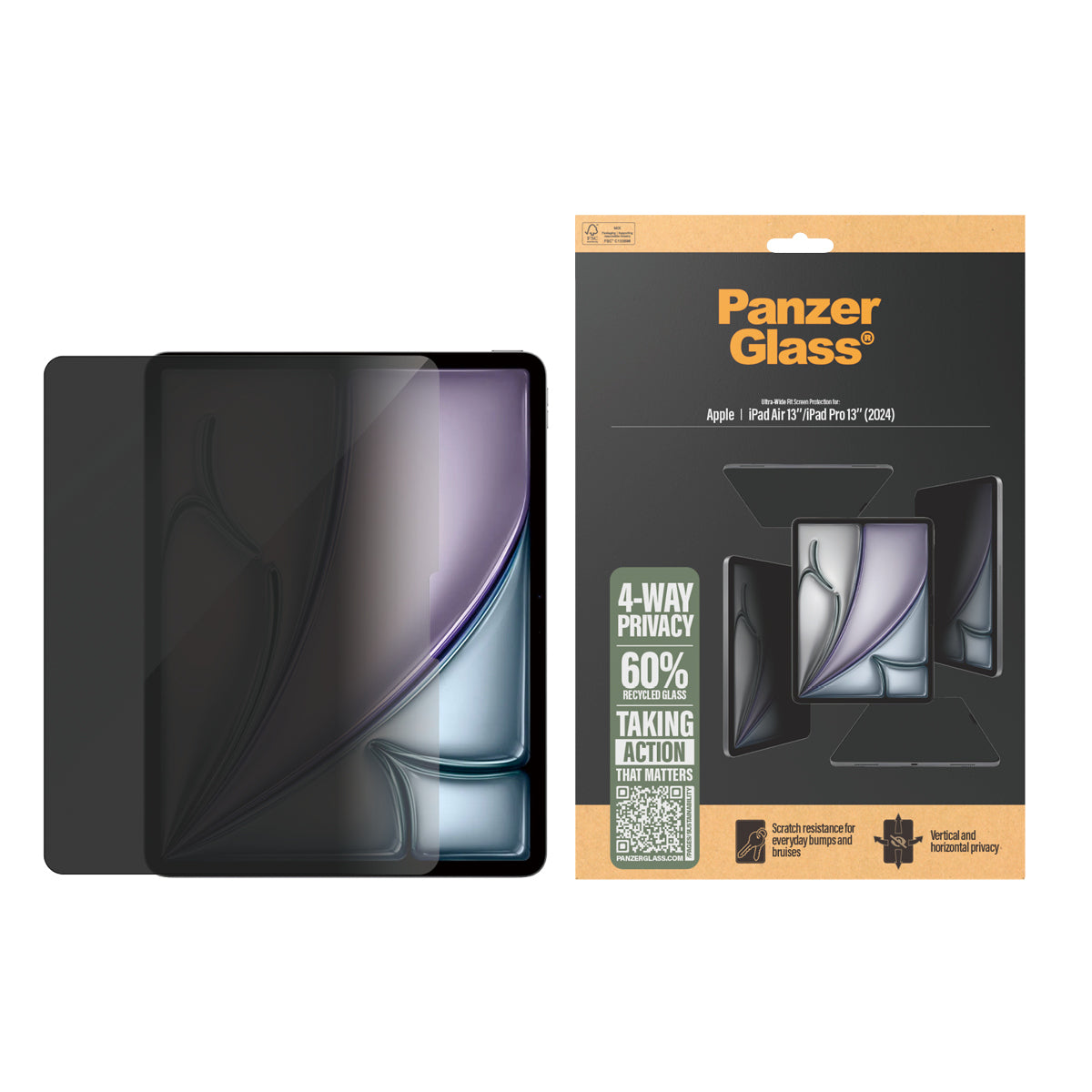 PanzerGlass ® 4-Way Privacy Screen Protector iPad Air 13" (2024-2026) | iPad Pro 13" (2024-2025) | Ultra-Wide Fit Protection d'écran transparent Apple 1 pièce(s) - vue 2
