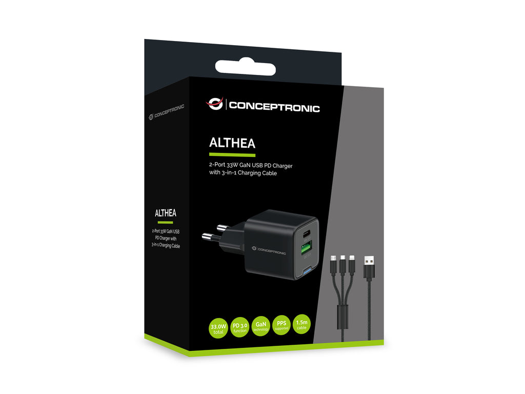 Conceptronic ALTHEA16B chargeur d'appareils mobiles Universel Noir Secteur Charge rapide Intérieure
