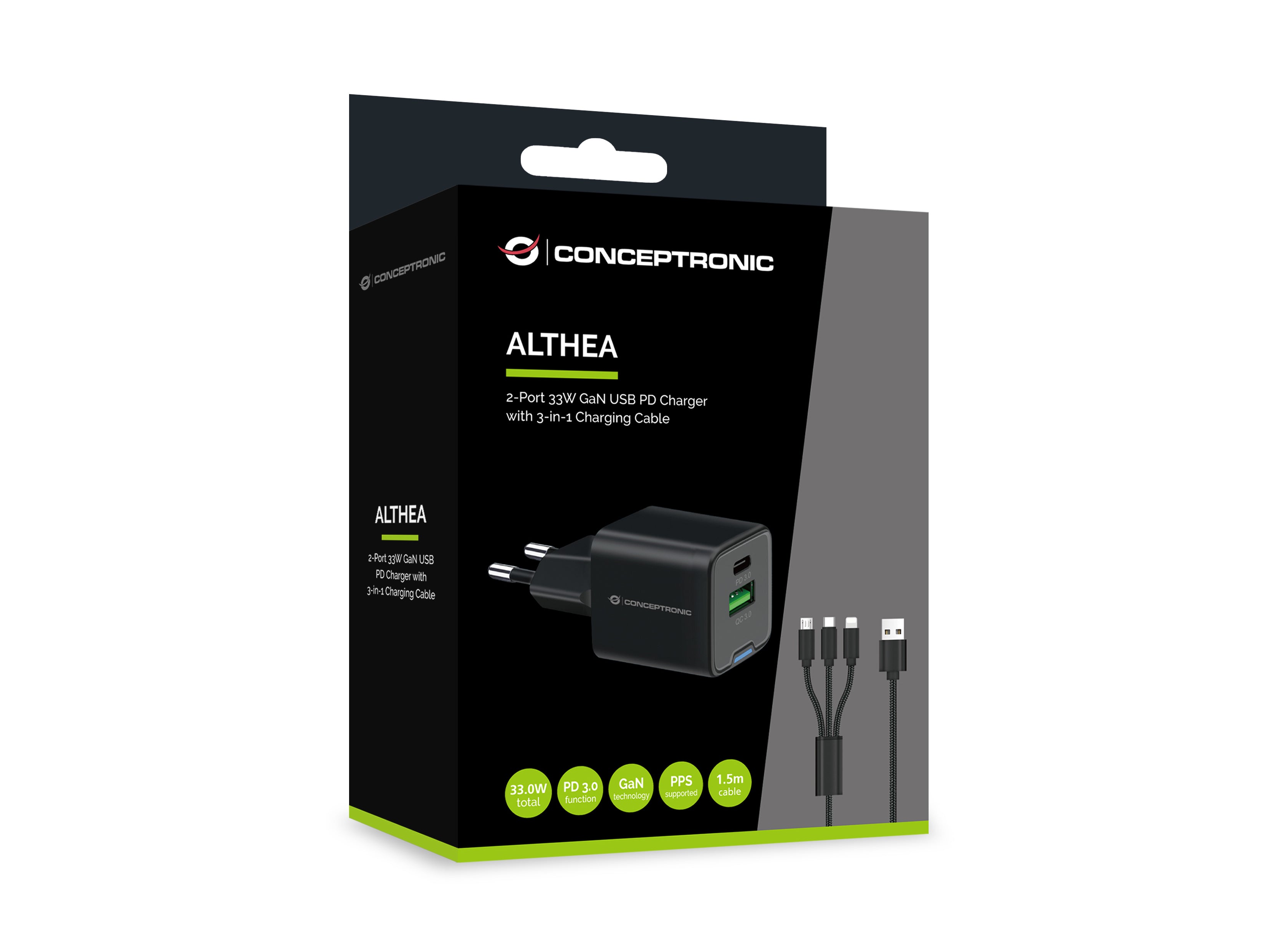 Conceptronic ALTHEA16B chargeur d'appareils mobiles Universel Noir Secteur Charge rapide Intérieure