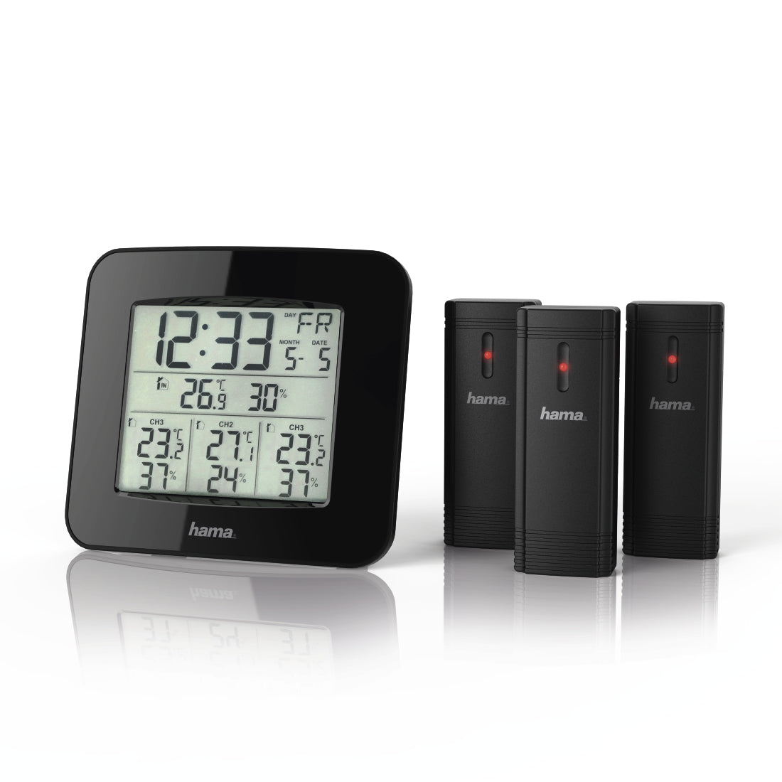 Hama EWS-Trio Noir, Horloge avec Alarme, Alimentation par Batterie