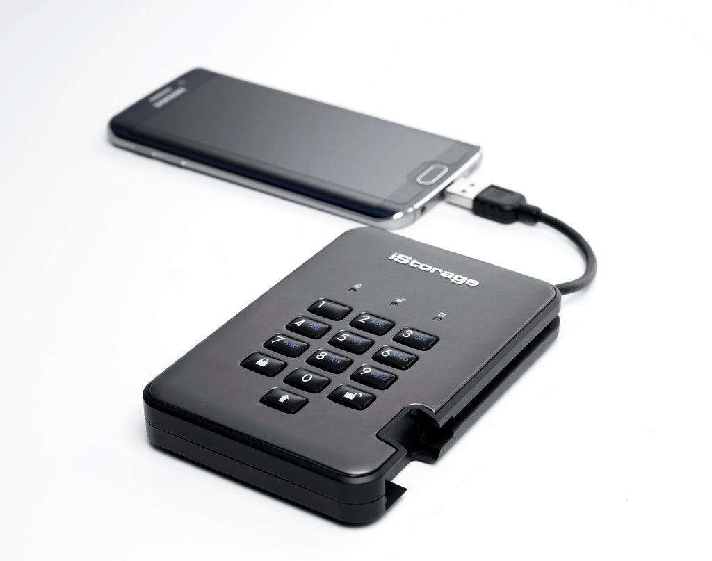 iStorage diskAshur PRO2 1TB 256-bit USB 3.2 secure encrypted solid-state drive IS-DAP2-256-SSD-1000-C-G - vue 7