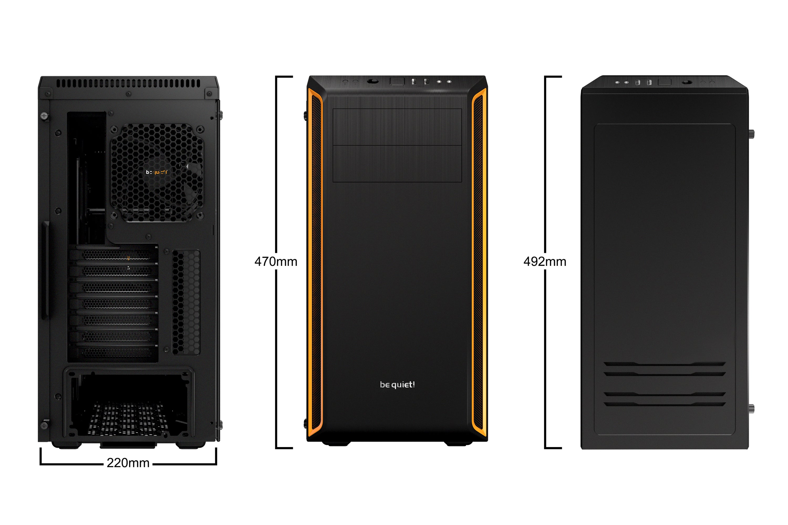 be quiet! Pure Base 600 Orange | Boîtier PC vitré, Mini ITX / Micro ATX / ATX,1 ventilateur Pure Wings 2 120 mm, 1 ventilateur Pure Wings 2 140 mm