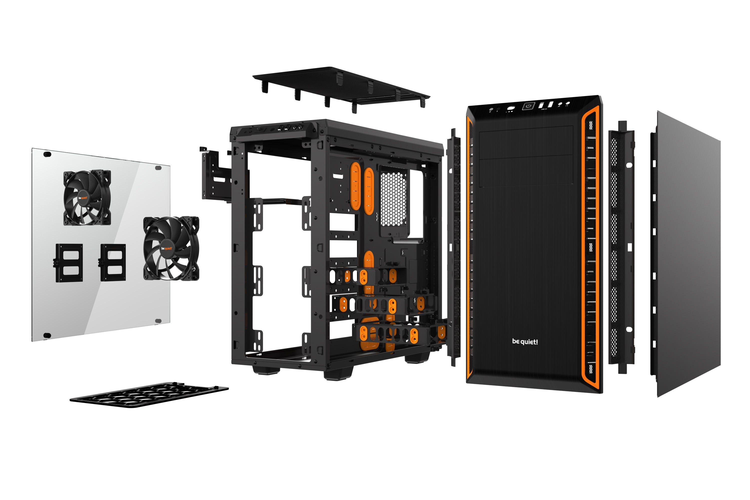 be quiet! Pure Base 600 Orange | Boîtier PC vitré, Mini ITX / Micro ATX / ATX,1 ventilateur Pure Wings 2 120 mm, 1 ventilateur Pure Wings 2 140 mm