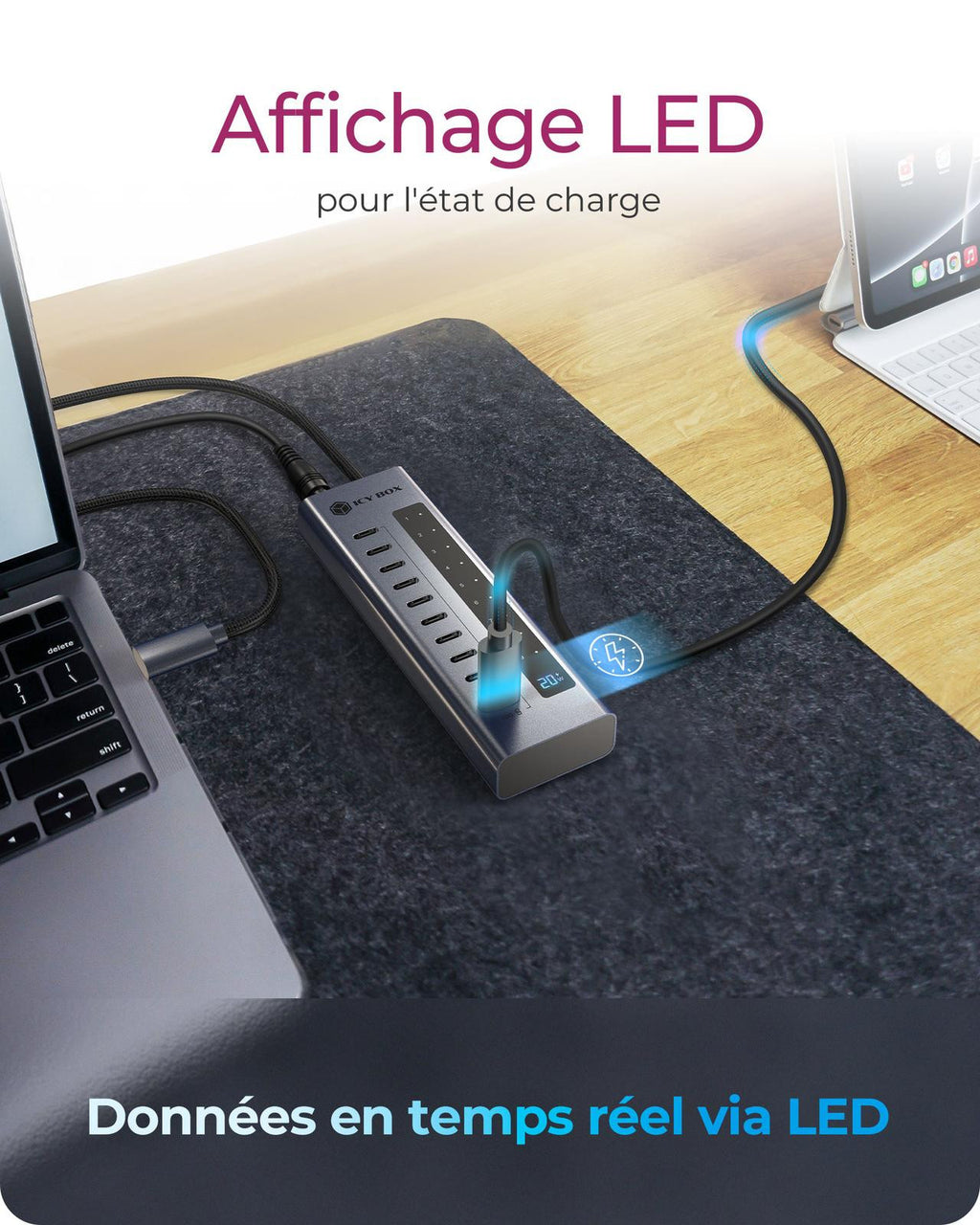 Hub USB Type-C Gen 2 10 ports, Transfert 10 Gbit/s, Power Delivery 20W, Affichage LED, IB-HUB1450-C31