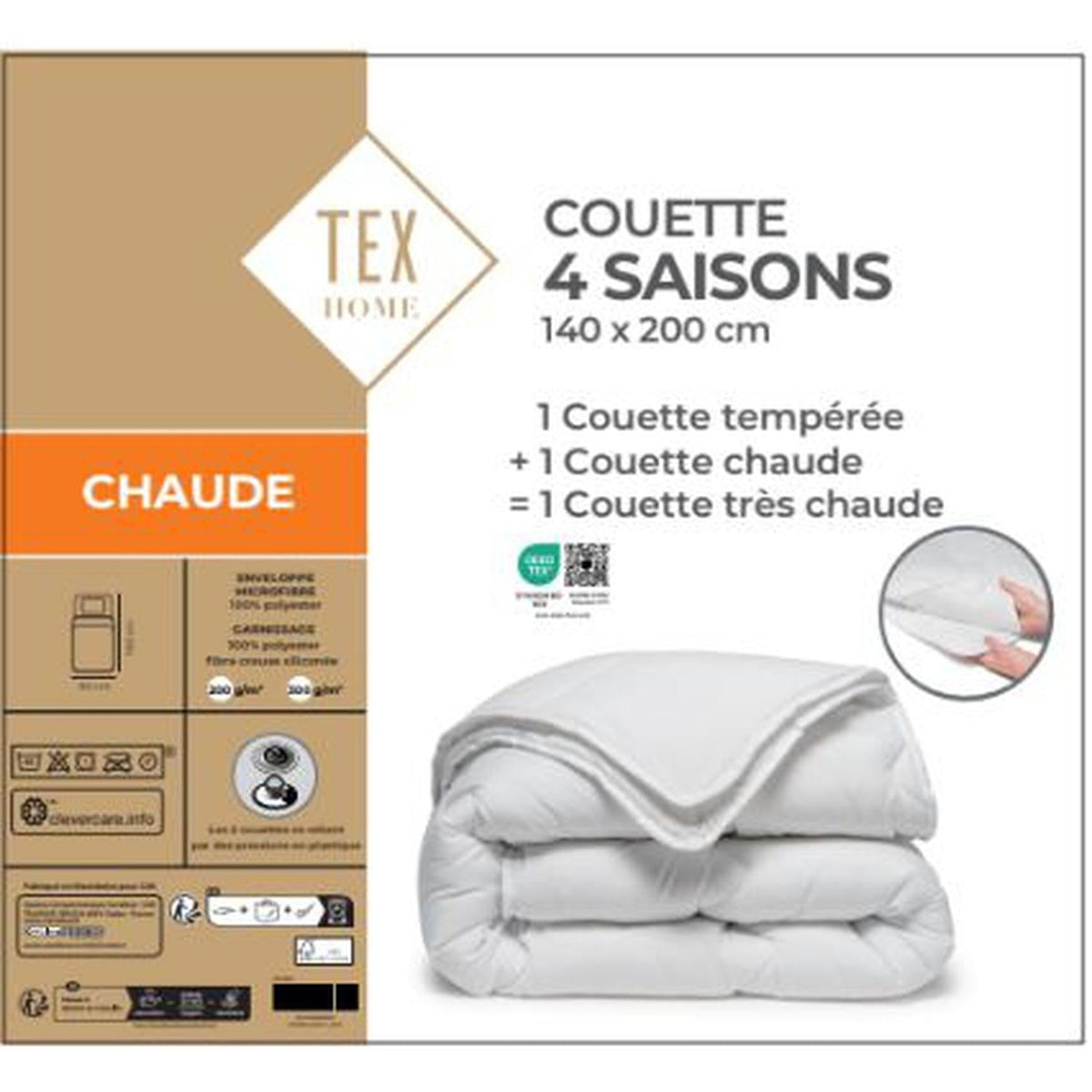 Tex Home Couette 4 Saisons Microfibre 140x200cm