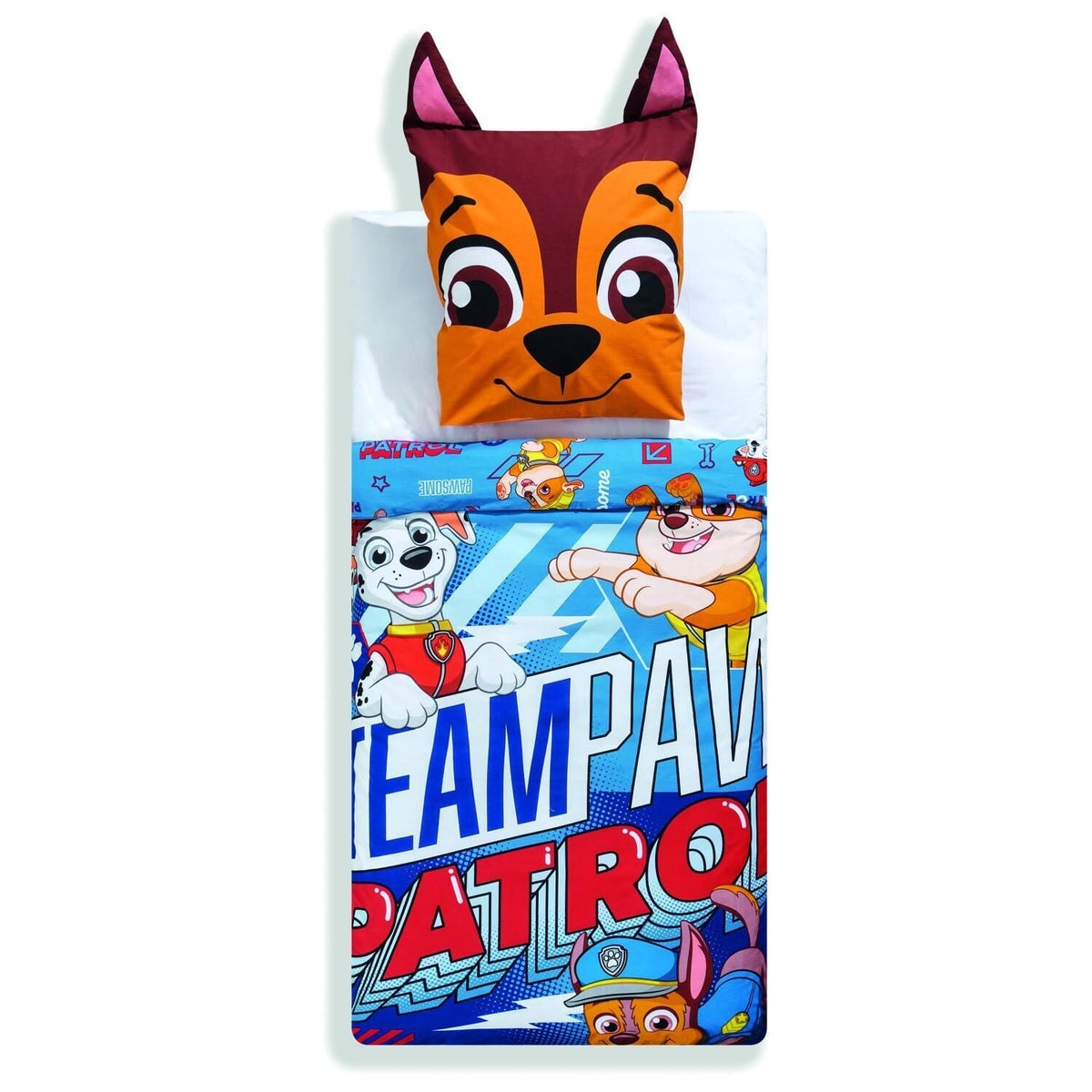 Nickelodeon Parure de lit 140x200cm Imprimée Bleu 100% Coton Housse de Couette + 1 Taie d'Oreiller 65x65 cm Paw Patrol