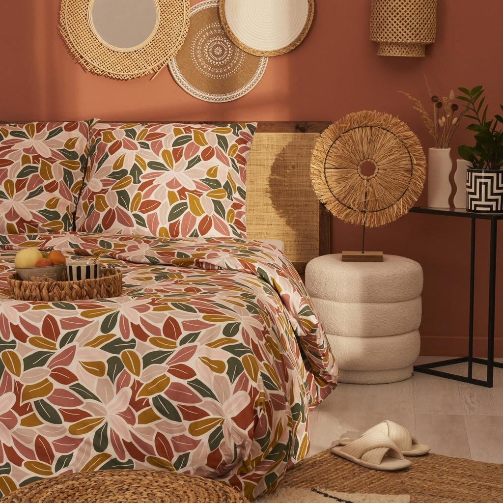 Tex Home Parure de lit 140x200 cm Rose Clair Imprimé Percale de Coton Housse de Couette + 1 Taie d'Oreiller 65x65 cm Katia