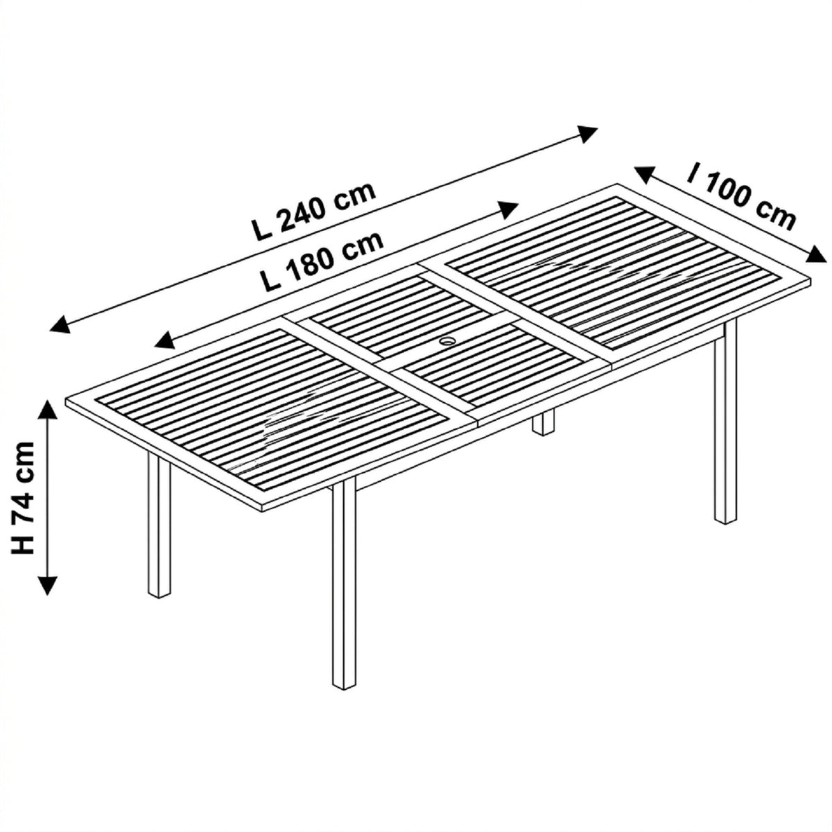 HYBA Table de Jardin Extensible 180/240cm en Bois Eucalyptus Gaya