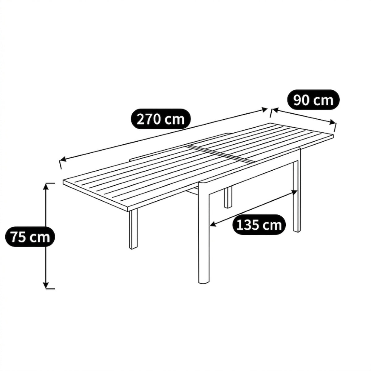 HYBA Table de jardin aluminium extensible 135-270cm gris Sydney