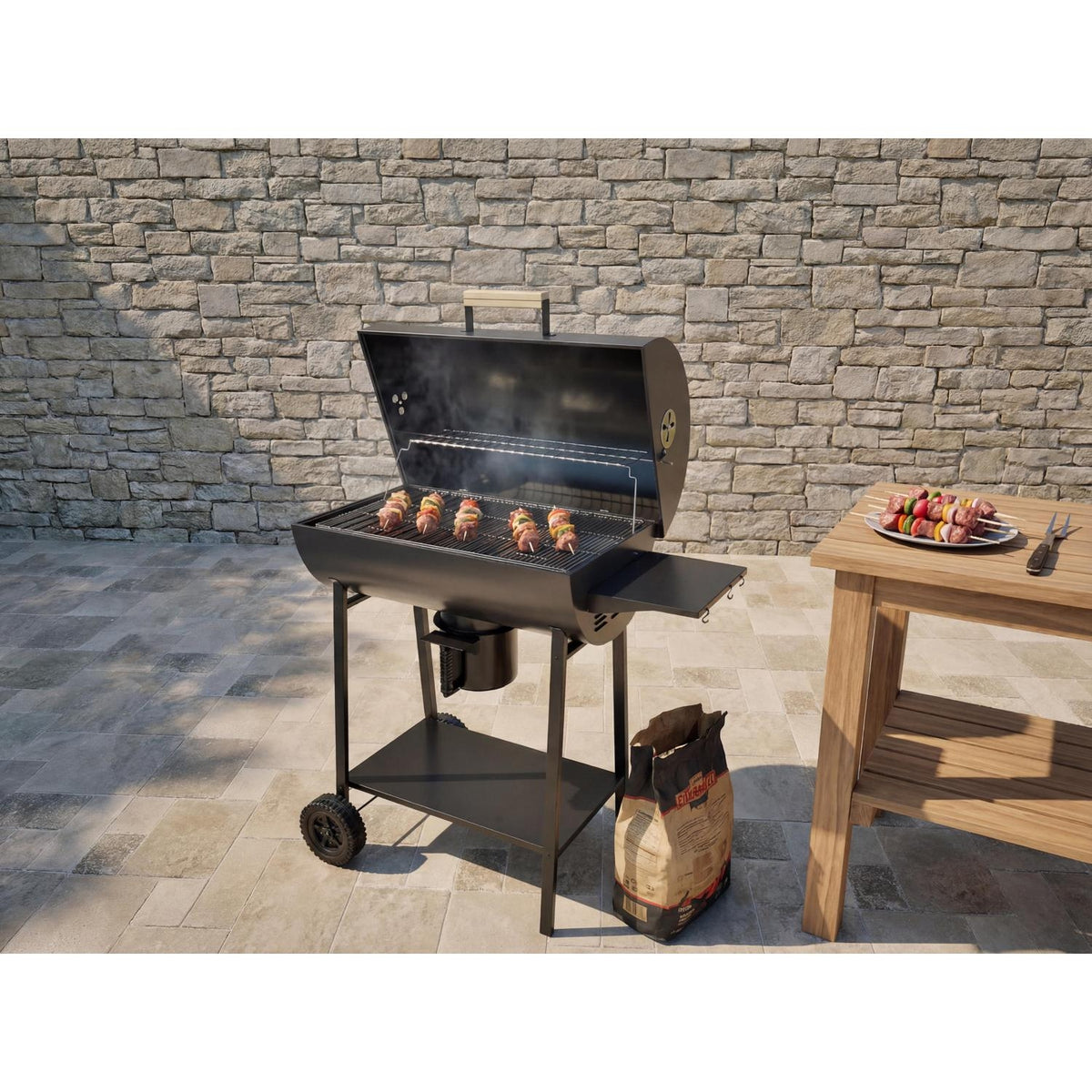 HYBA Barbecue à Charbon de Bois Tonneau Noir Memphis