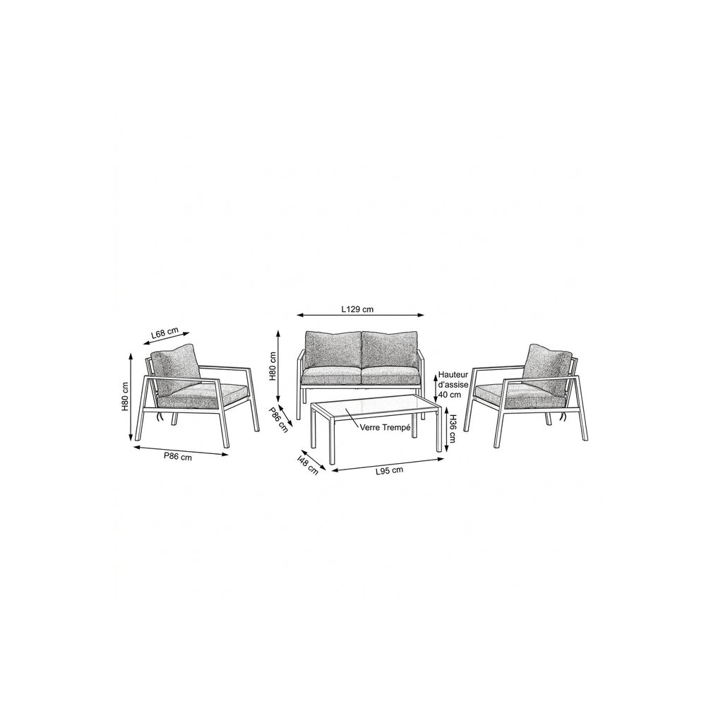 HYBA Salon de Jardin Bas en aluminium gris Sydney