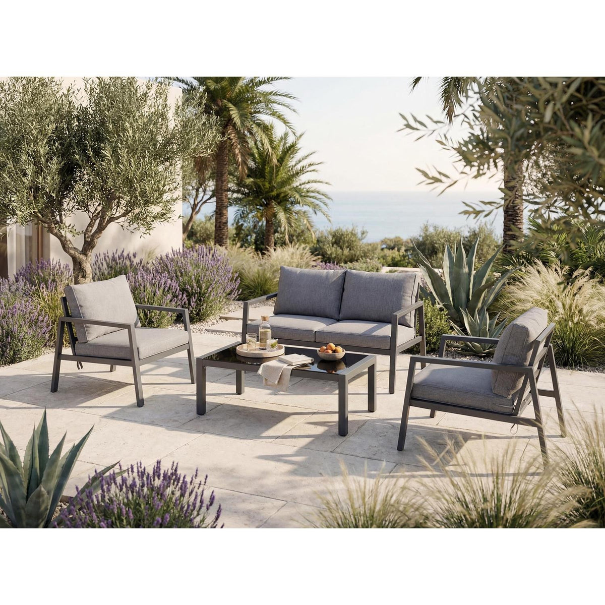 HYBA Salon de Jardin Bas en aluminium gris Sydney