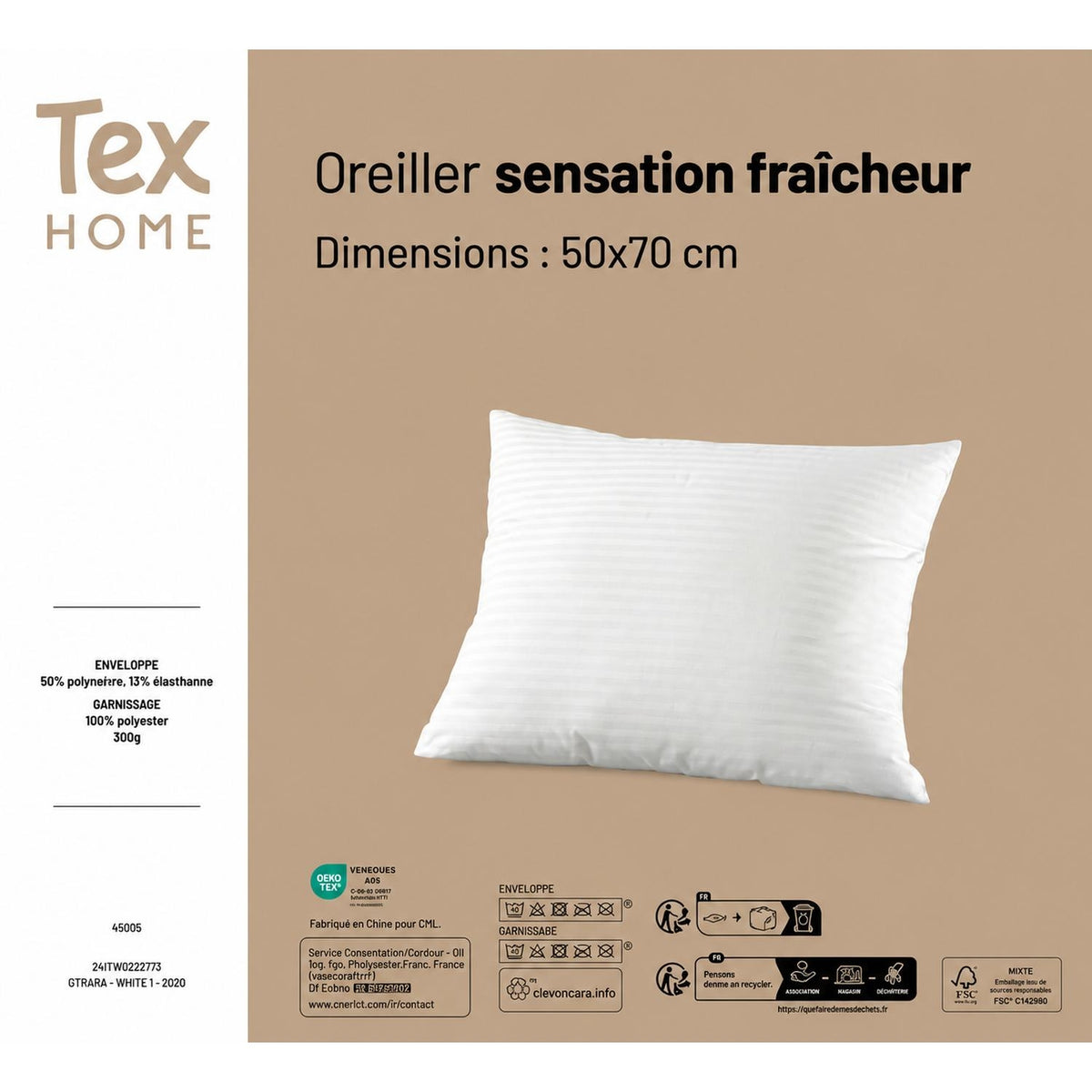 Tex Home Oreiller Sensation fraîcheur 50x70 cm