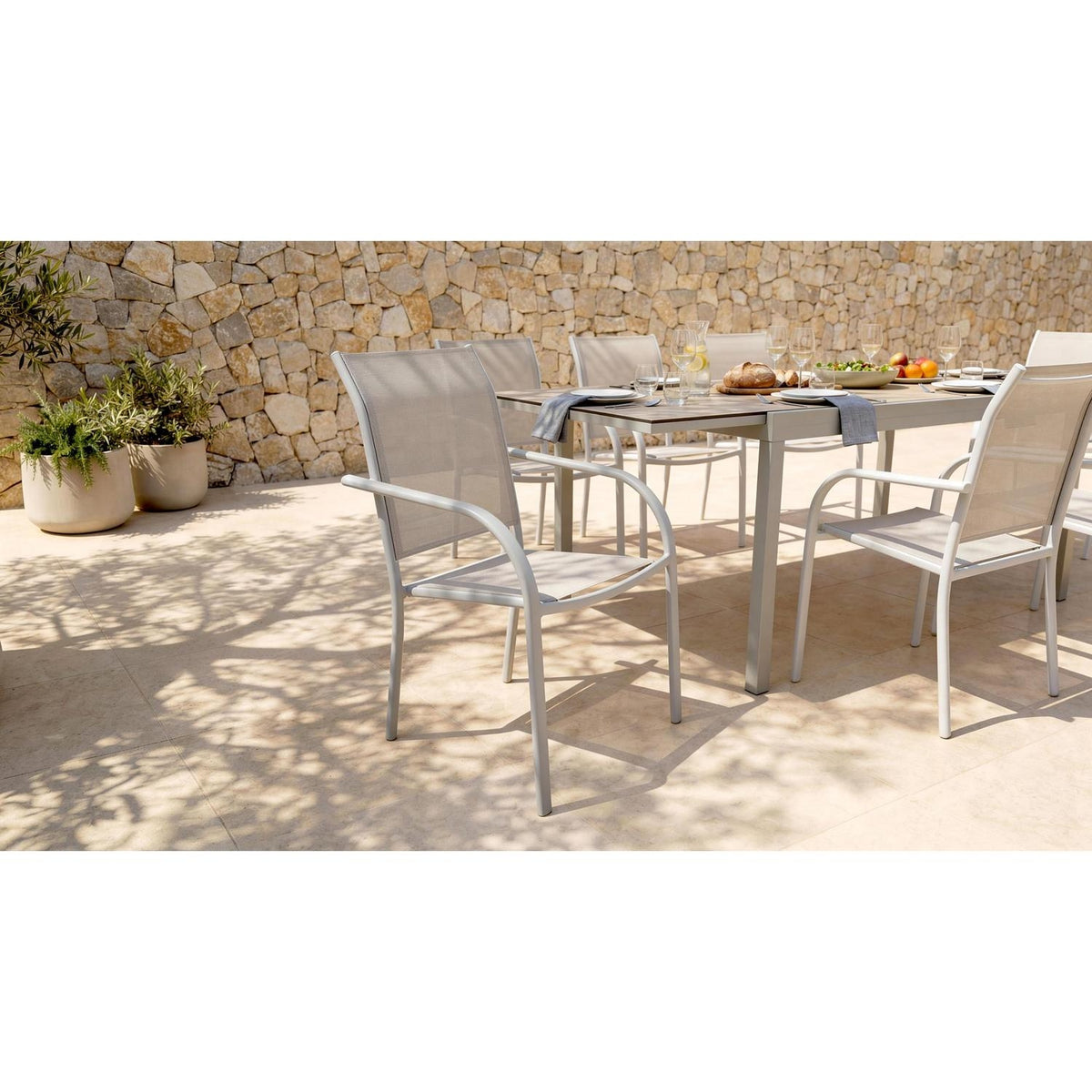 HYBA Fauteuil de jardin aluminium beige Palma