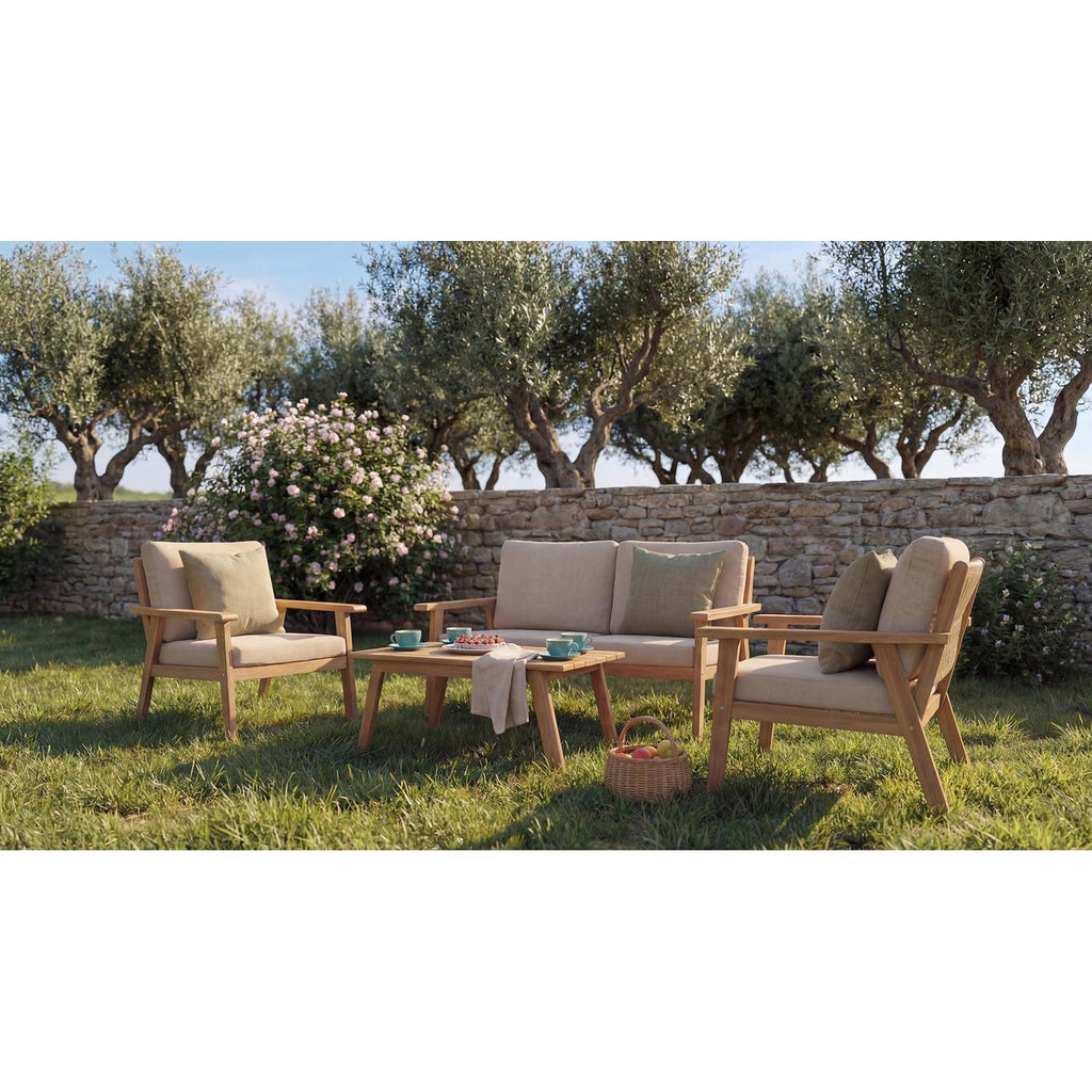 HYBA Salon de Jardin Bas 4 personnes en bois beige Halong