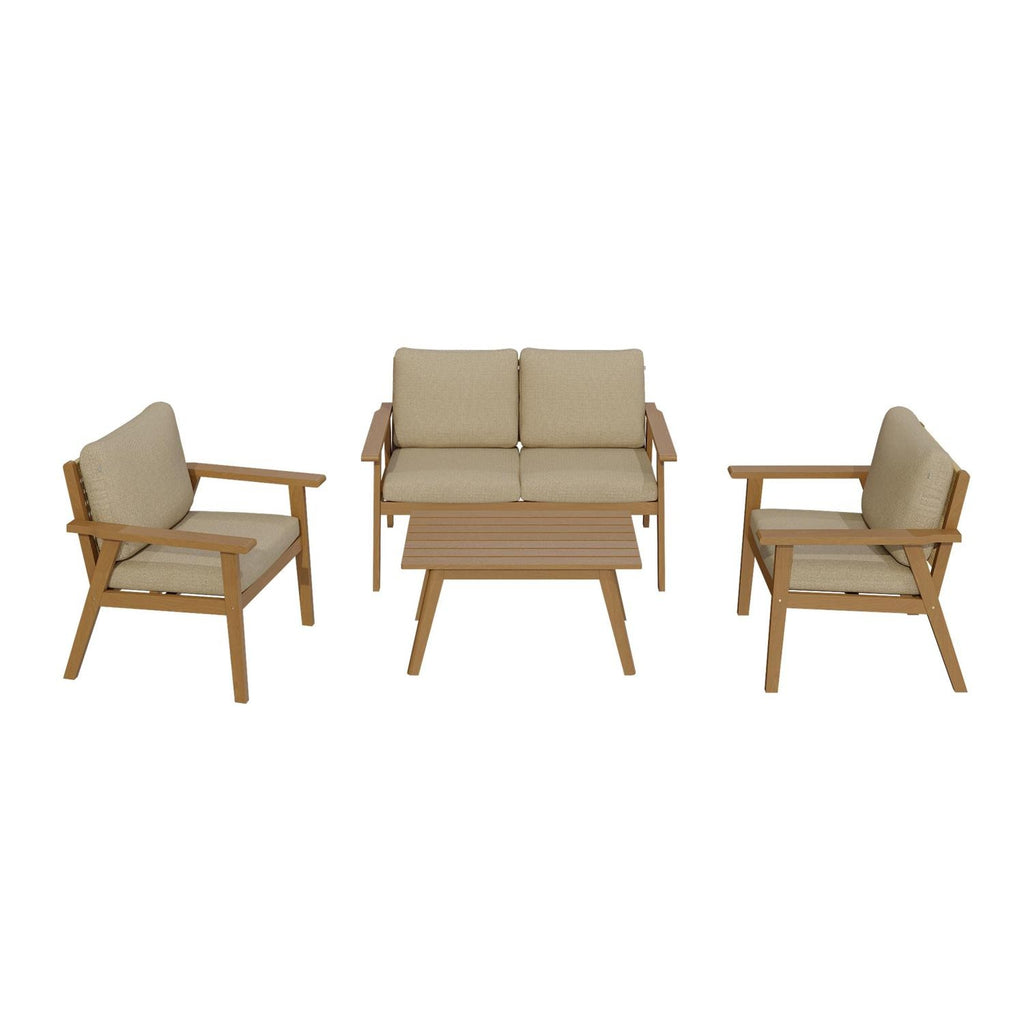HYBA Salon de Jardin Bas 4 personnes en bois beige Halong