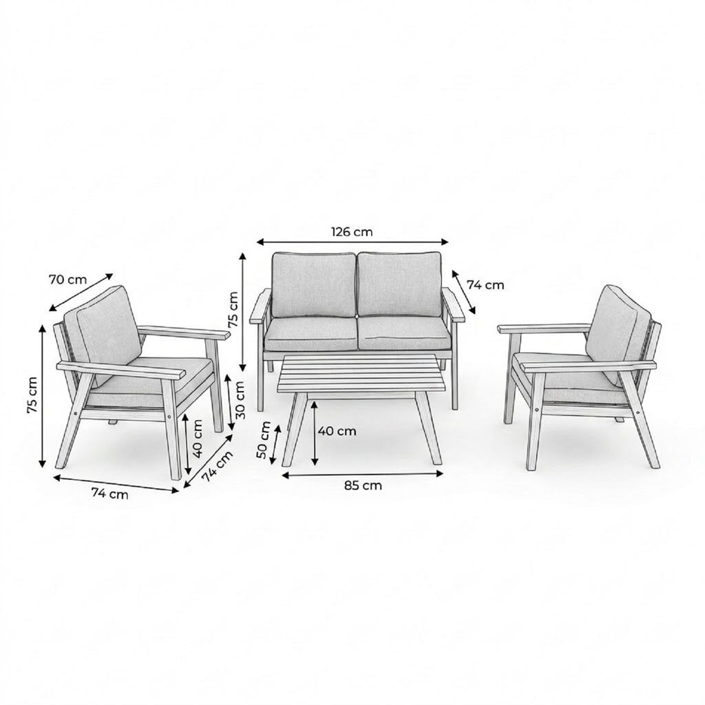 HYBA Salon de Jardin Bas 4 personnes en bois beige Halong