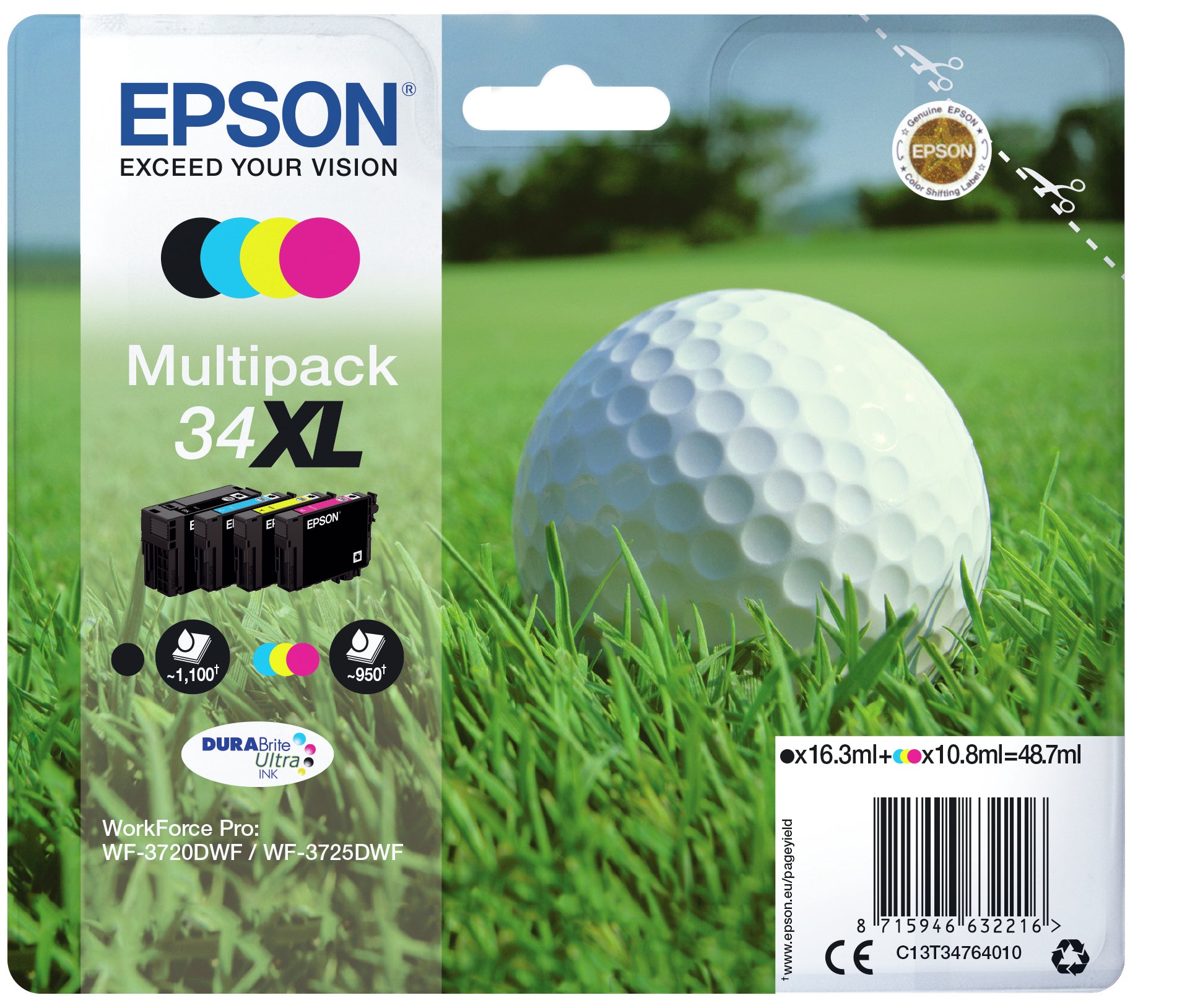Epson Golf ball Encre DURABrite Ultra multipack 4 couleurs Balle de golf 34XL