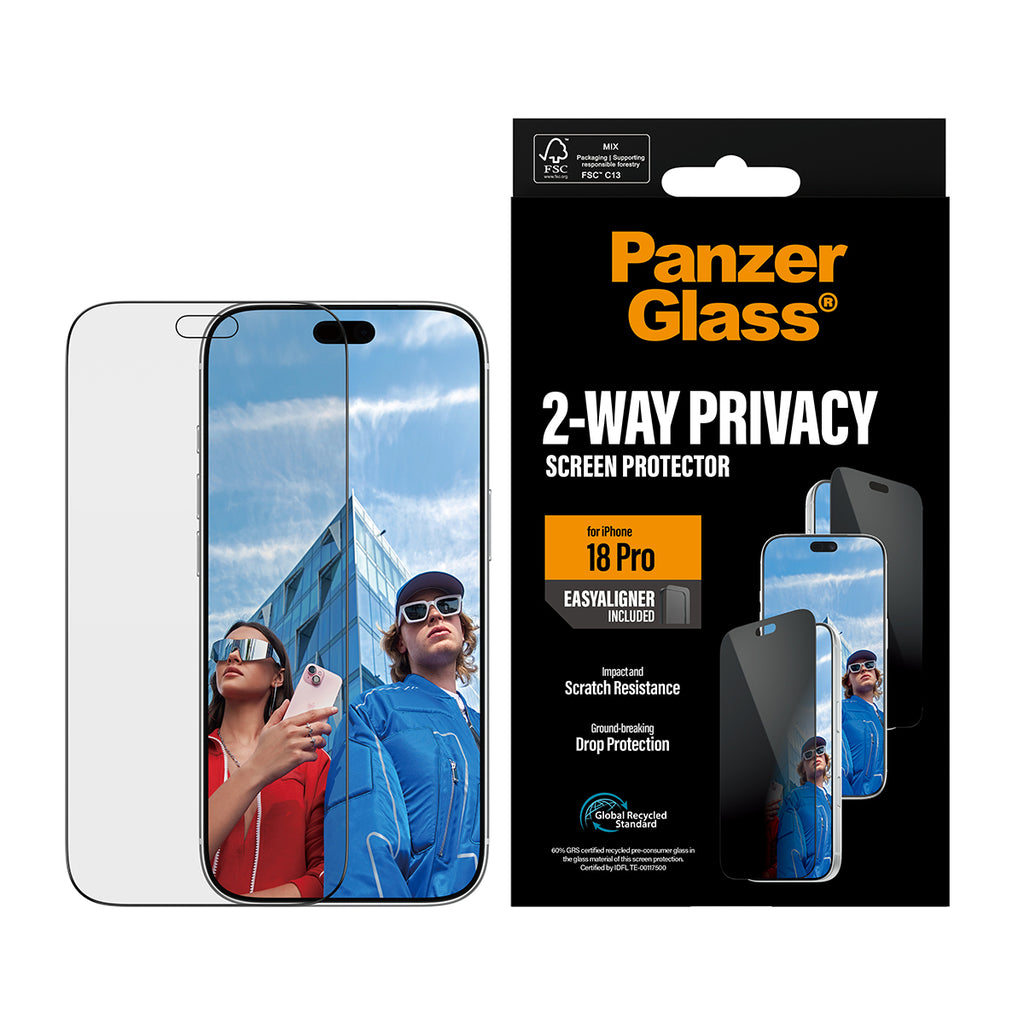 PanzerGlass ® 2-Way Privacy Screen Protector iPhone 2026 Pro | Ultra-Wide Fit w. EasyAligner Protection d'écran transpar