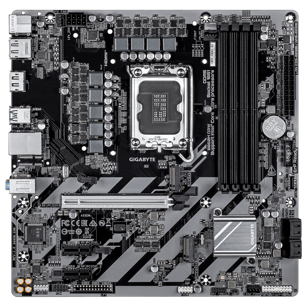 GIGABYTE B860M D3W Carte Mère – Processeurs Intel Core Ultra Series, VRM 4+1+2 phases, jusqu’à 9066 MHz DDR5, 2x PCIe 4.0 M.2, LAN 1 GbE, USB 3.2 Gen 1 - vue 2