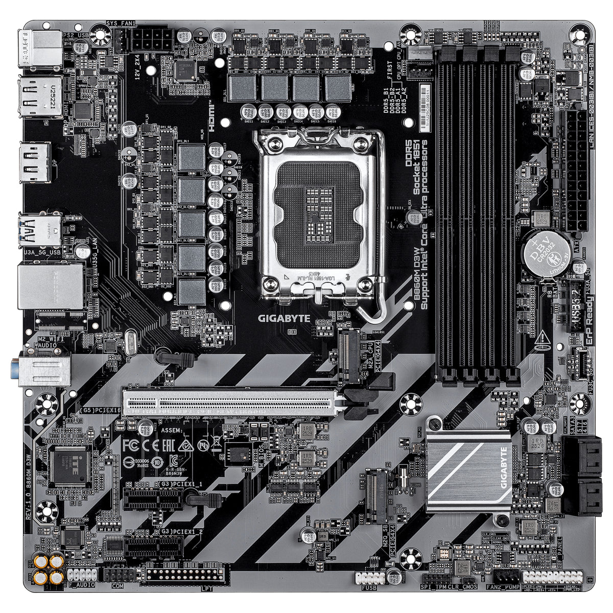 GIGABYTE B860M D3W Carte Mère – Processeurs Intel Core Ultra Series, VRM 4+1+2 phases, jusqu’à 9066 MHz DDR5, 2x PCIe 4.0 M.2, LAN 1 GbE, USB 3.2 Gen 1 - vue 2