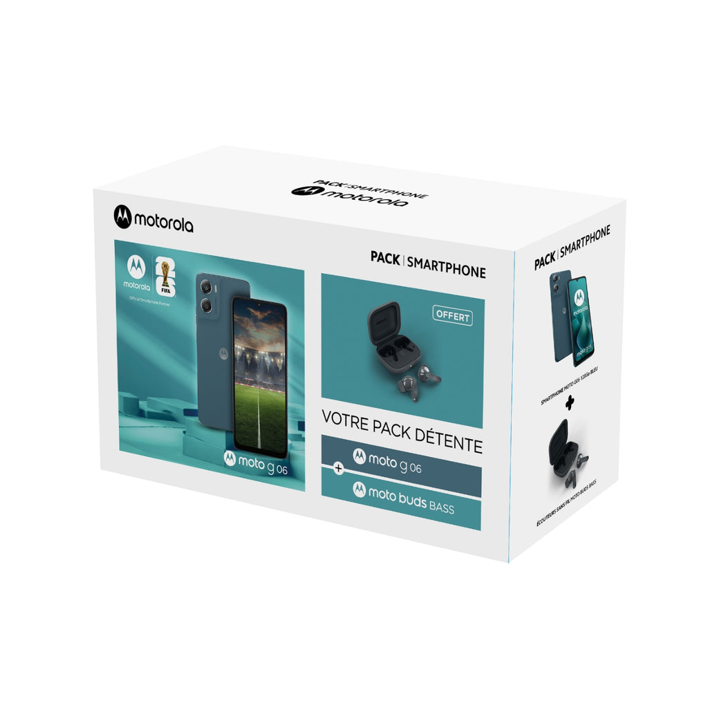 Motorola Pack smartphone g06 128 Go Bleu + écouteurs moto buds bass