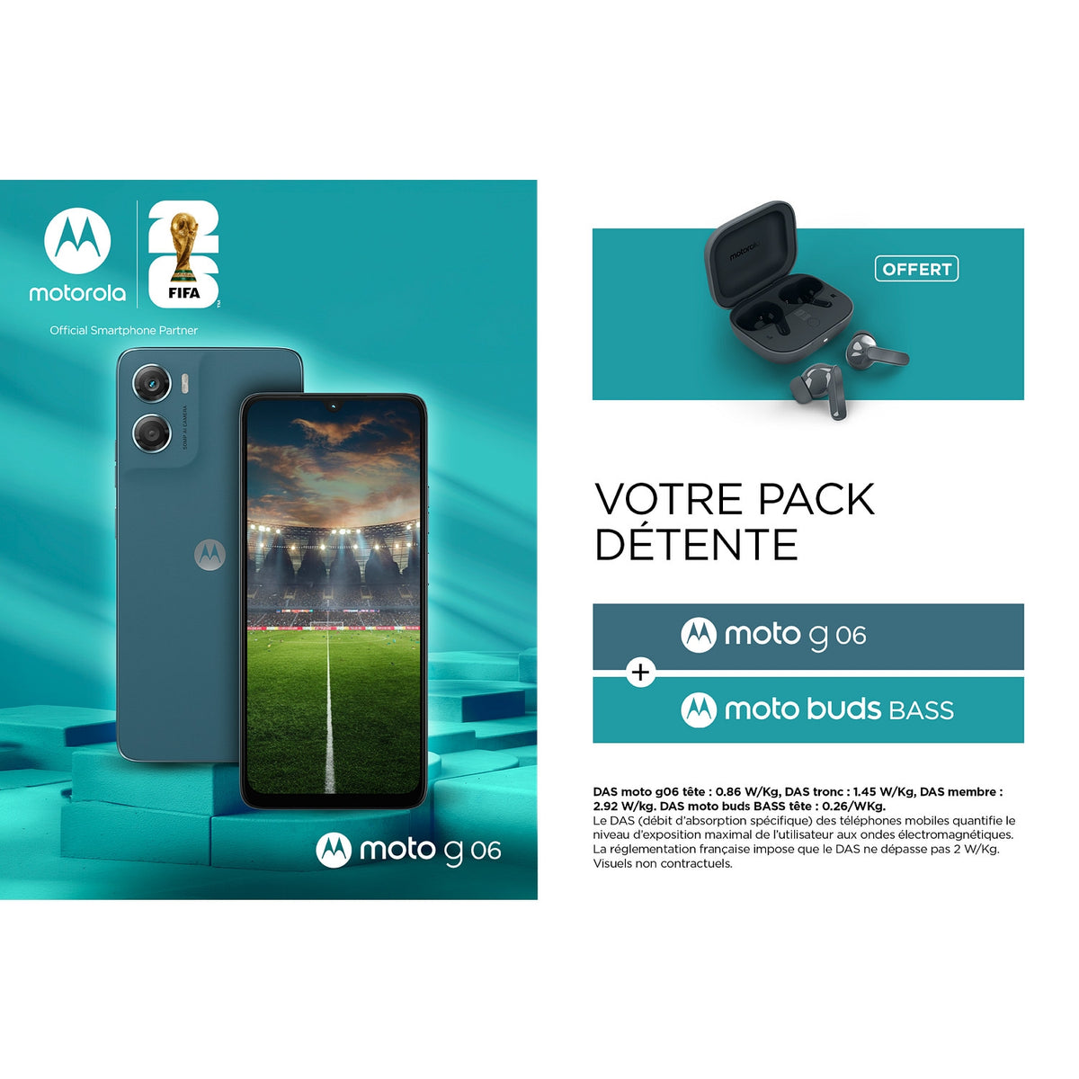 Motorola Pack smartphone g06 128 Go Bleu + écouteurs moto buds bass