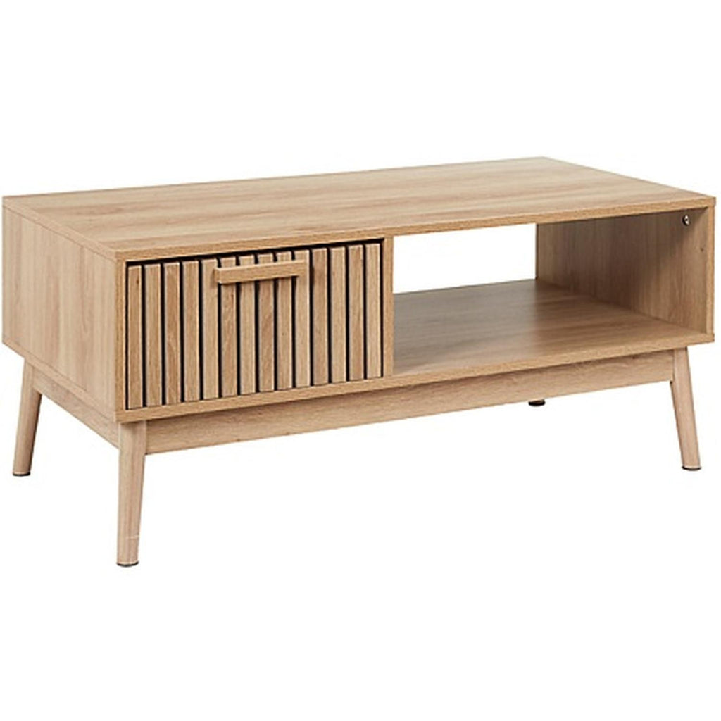 Home Deco Factory Table Basse avec Tiroir en Bois naturel Rainuré L100cm Klaus