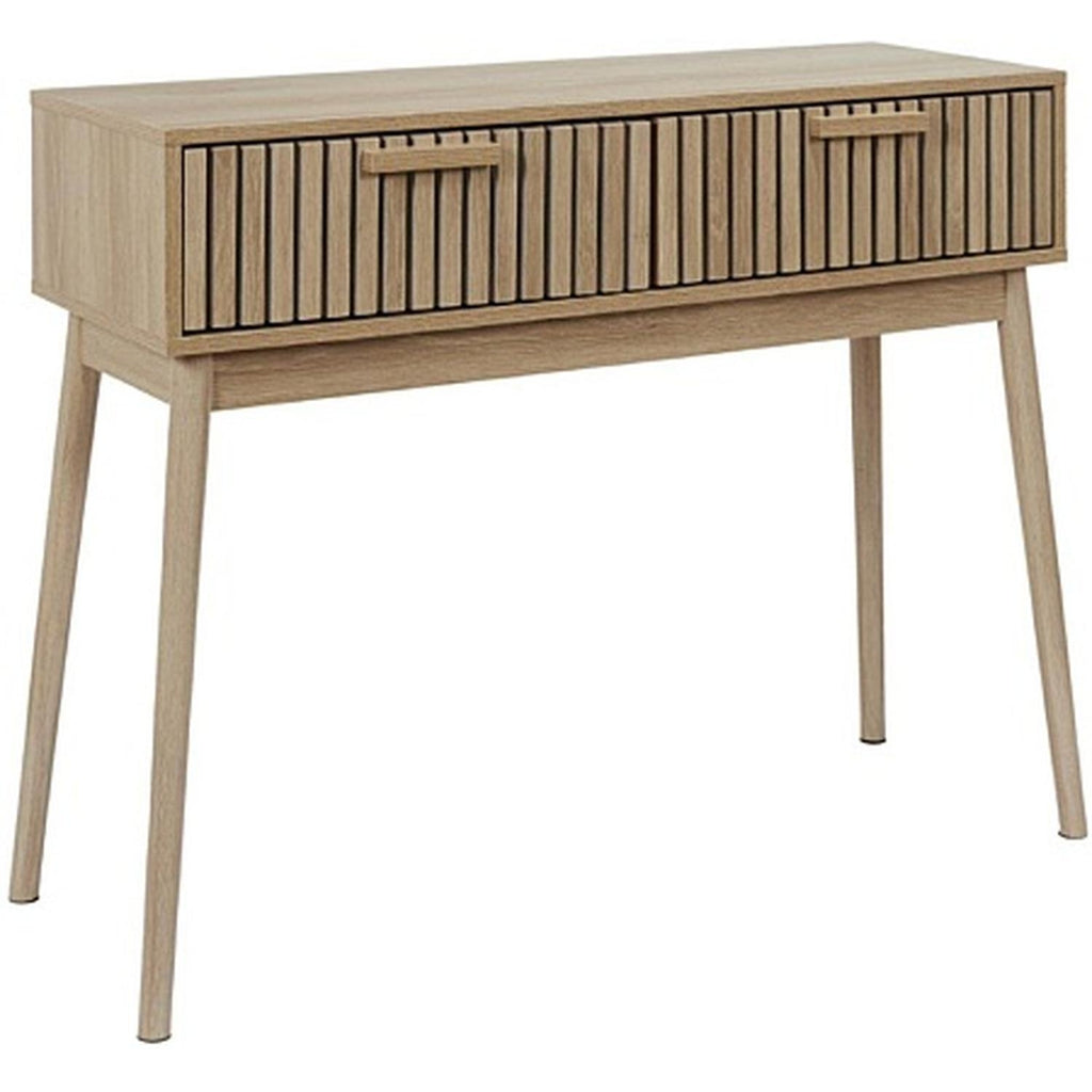 Home Deco Factory Console 2 Tiroirs en Bois naturel Rainuré L100cm Klaus