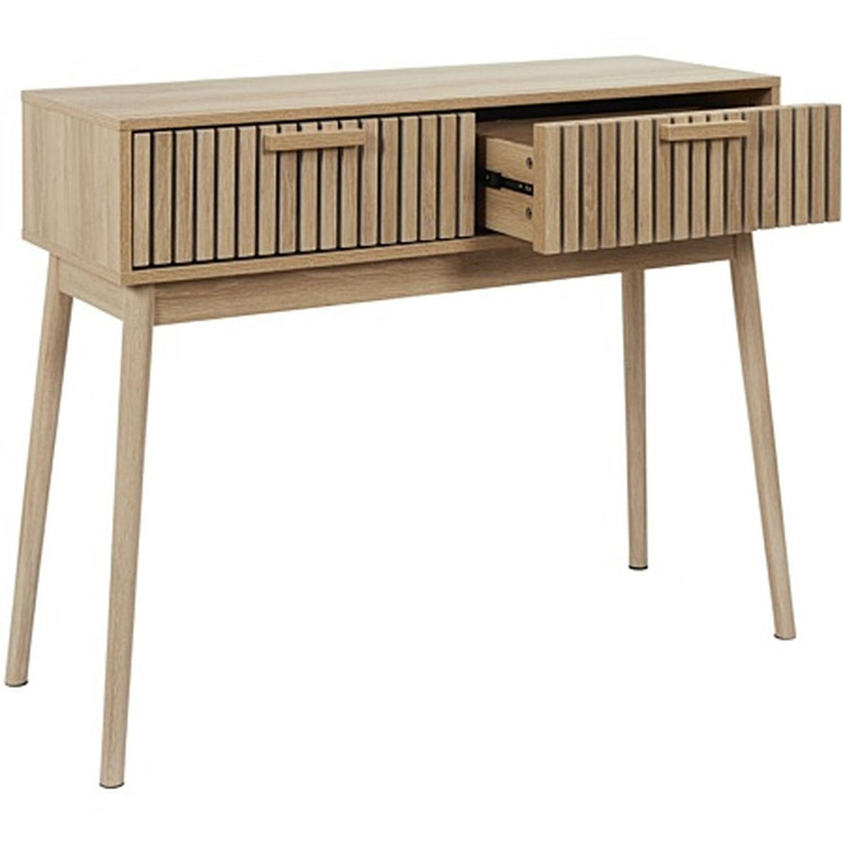 Home Deco Factory Console 2 Tiroirs en Bois naturel Rainuré L100cm Klaus