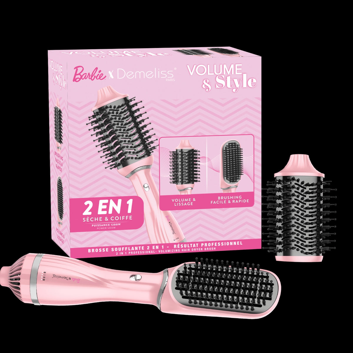 Demeliss Brosse soufflante 2 en 1 : Sèche et coiffe collection Barbie