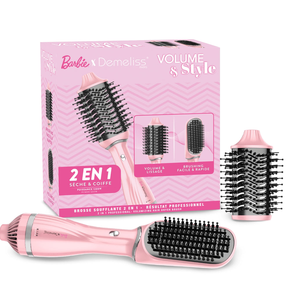 Demeliss Brosse soufflante 2 en 1 : Sèche et coiffe collection Barbie