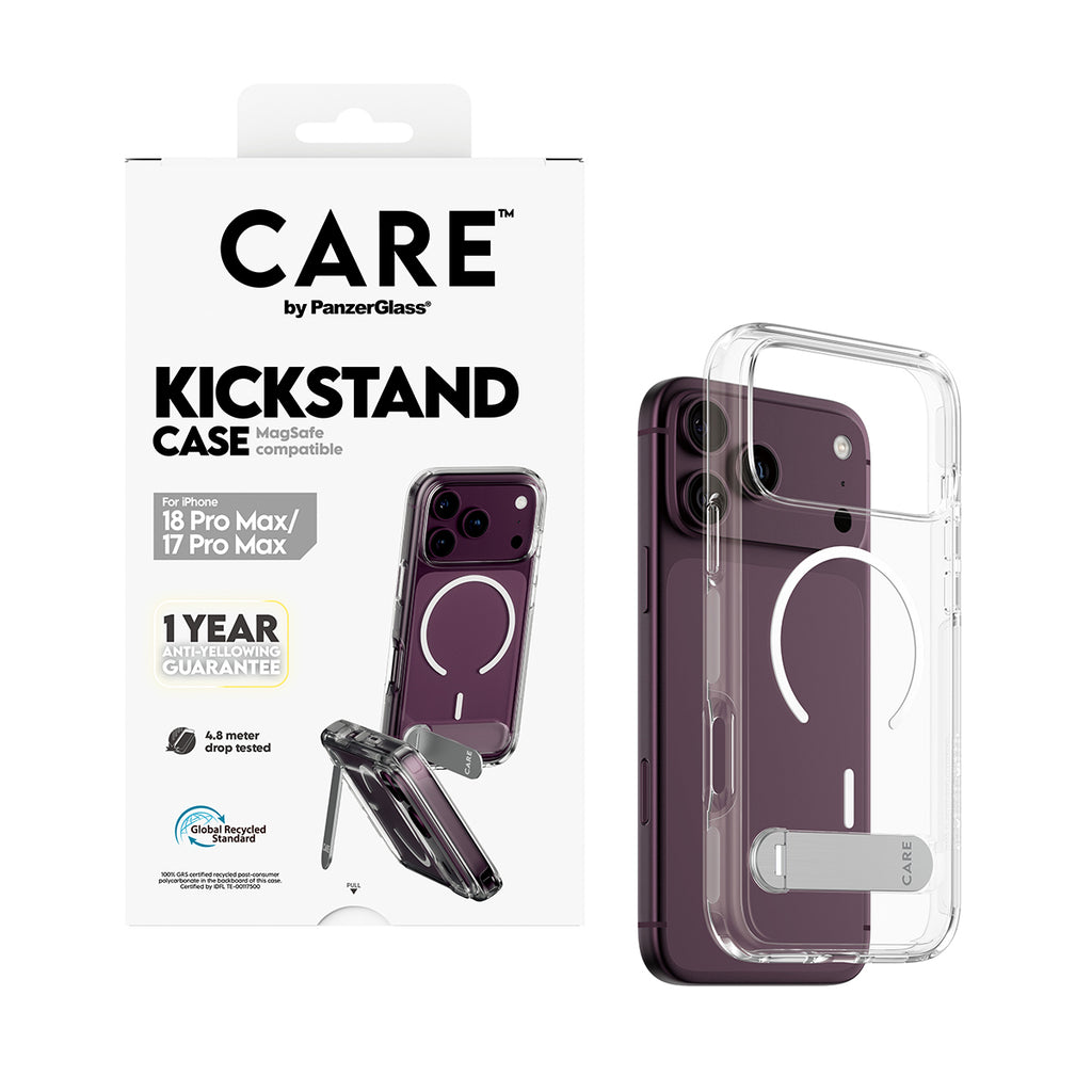 PanzerGlass CARE™ by ® Kickstand Case Transparent w. White MagSafe iPhone 2026 Pro Max | 17 Pro Max coque de protection 