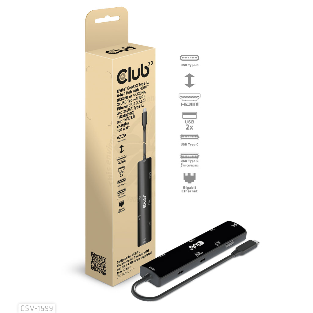 CLUB3D CSV-1599 Station d'accueil USB 3.2 Gen 1 Type-C, Noir