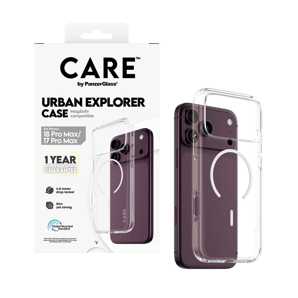 PanzerGlass CARE™ by ® Urban Explorer Case Transparent w. White Magsafe iPhone 2026 Pro Max | 17 Pro Max coque de protec