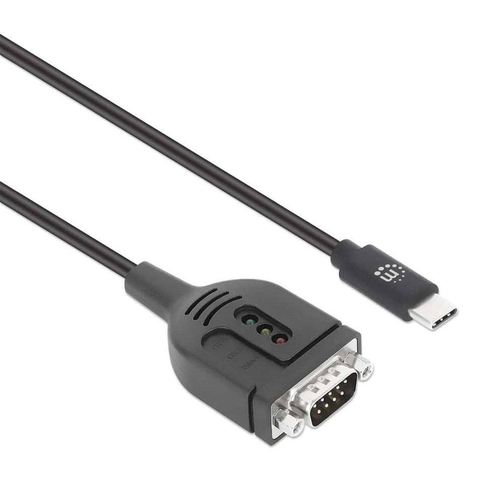 Manhattan Câble convertisseur USB-C vers série RS232/COM/DB9, 1 m, mâle à mâle, puce Prolific PL2303GT, noir, garantie 3 ans