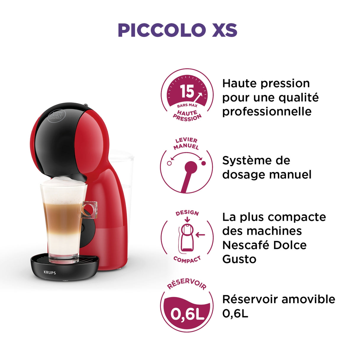 Krups Cafetière Dolce Gusto Piccolo XS YY4556FD Rouge